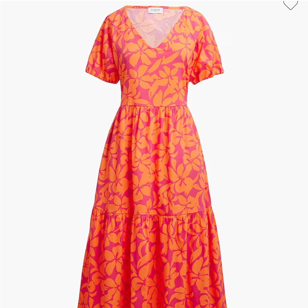 J.crew midi floral tiered dress with puff sleeves